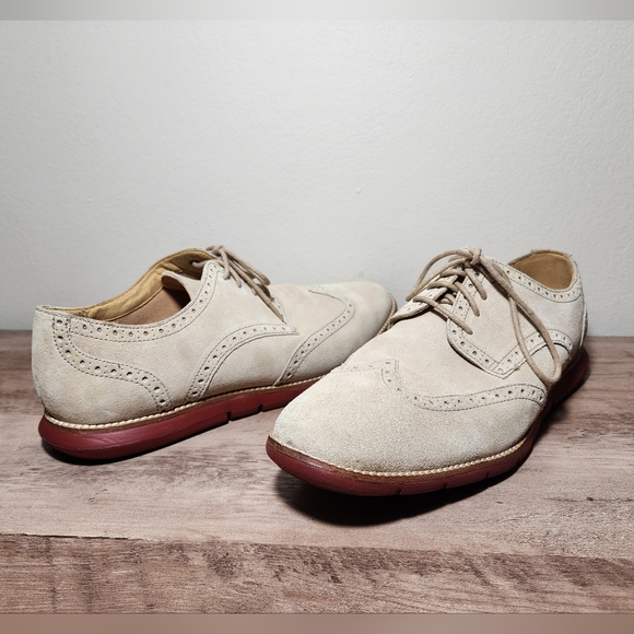 Cole Haan Grandsprint Wingtip Oxfords Mens Beige Suede Leather Shoes Size 10.5M - Picture 3 of 11